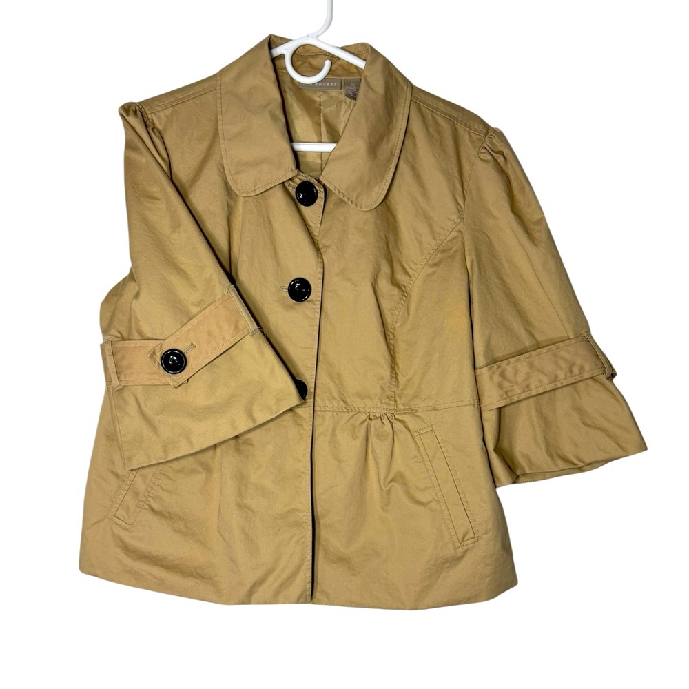 Kim Rogers Tan Button-Up 3/4 Sleeve‎ Jacket